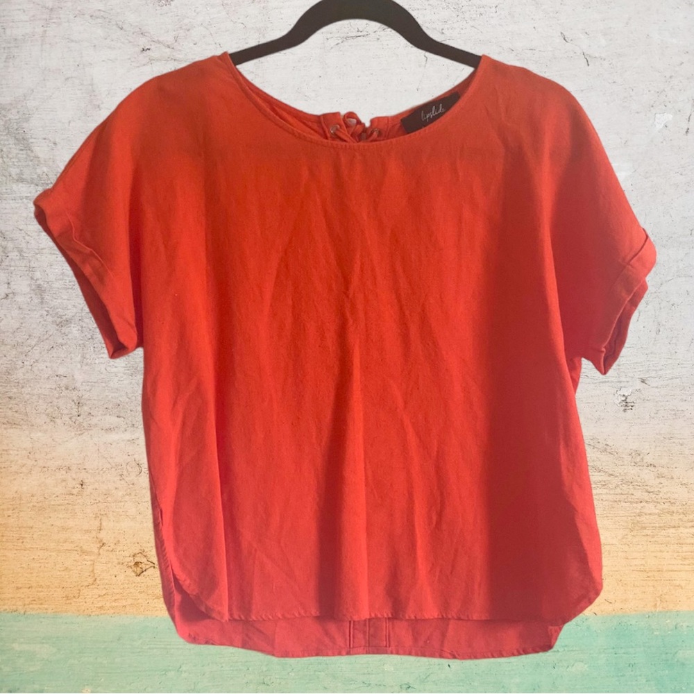 ORANGE LIPSLIDE SHORT SLEEVE LACE UP TIE BACK TOP